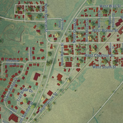 Second close-up of the map of Lexington, Illinois print showing more streets and buildings