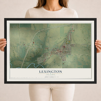 Map of Lexington, Illinois, 18 x 24 inch print in a black wood frame