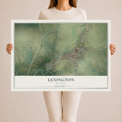 Map of Lexington, Illinois, 24 x 36 inch unframed archival matte print