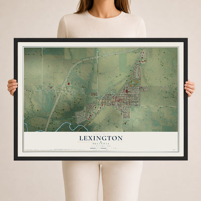 Map of Lexington, Illinois, 24 x 36 inch print in a black wood frame