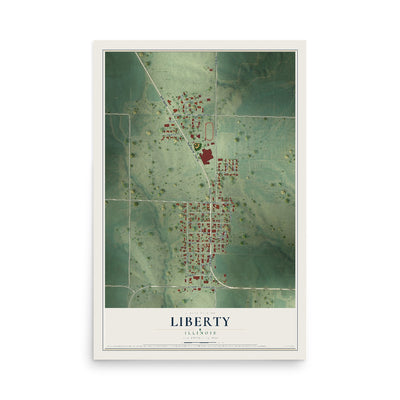 Map of Liberty, Illinois, 12 x 18 inch unframed archival matte print