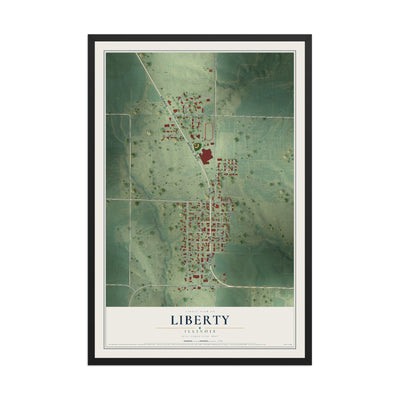 Map of Liberty, Illinois, 12 x 18 inch print in a black wood frame