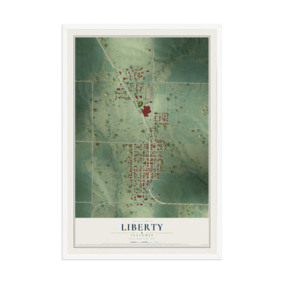 Map of Liberty, Illinois, 12 x 18 inch print in a white wood frame