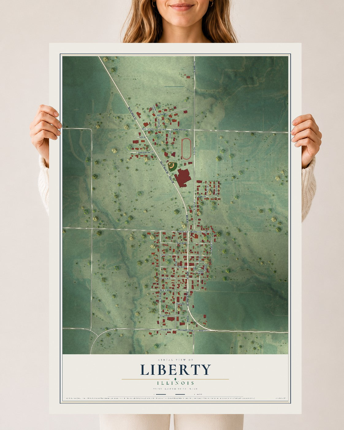 Map of Liberty, Illinois, 24 x 36 inch unframed archival matte print