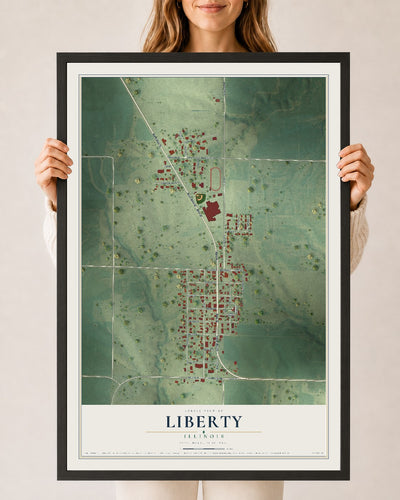 Map of Liberty, Illinois, 24 x 36 inch print in a black wood frame