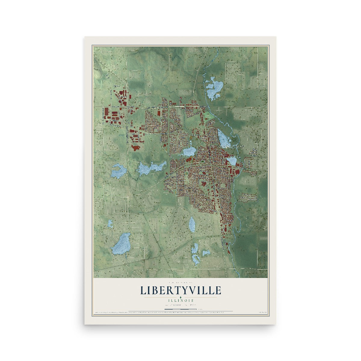 Map of Libertyville, Illinois, 12 x 18 inch unframed archival matte print