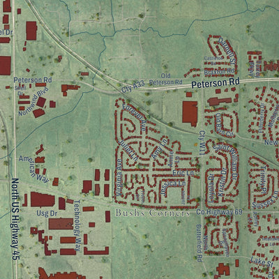 Second close-up of the map of Libertyville, Illinois print showing more streets and buildings