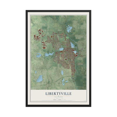 Map of Libertyville, Illinois, 12 x 18 inch print in a black wood frame