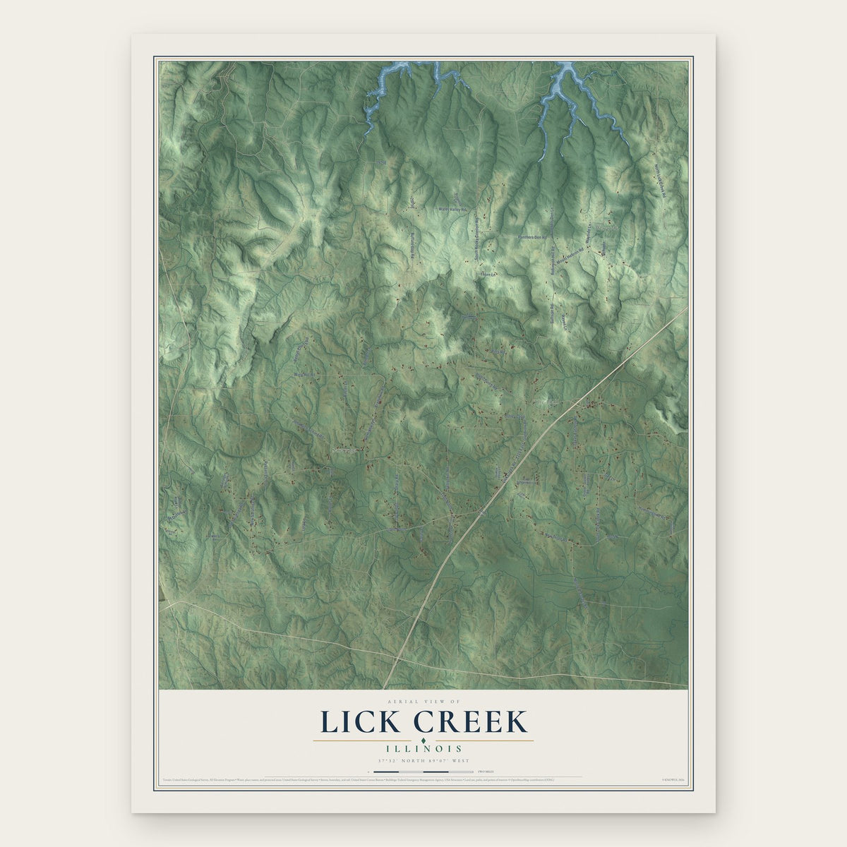Lick Creek, Illinois map print, the full design