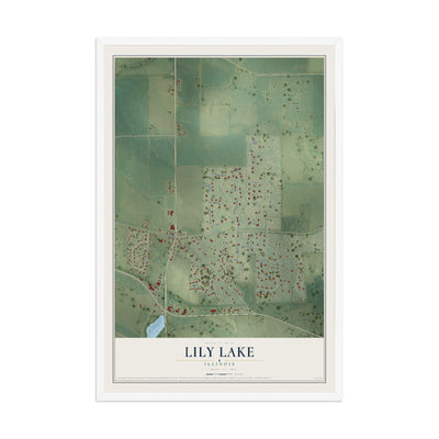 Map of Lily Lake, Illinois, 12 x 18 inch print in a white wood frame