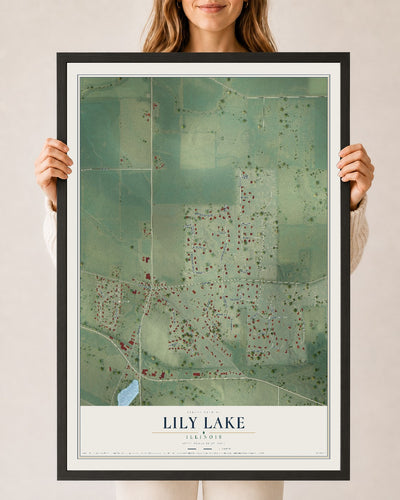 Map of Lily Lake, Illinois, 24 x 36 inch print in a black wood frame