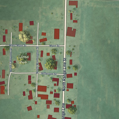 Close-up of the map of Lima, Illinois print showing street and building detail