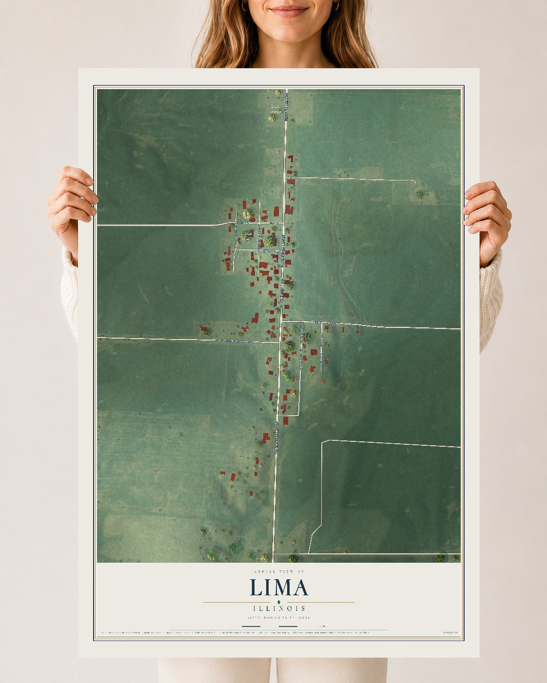 Map of Lima, Illinois, 24 x 36 inch unframed archival matte print