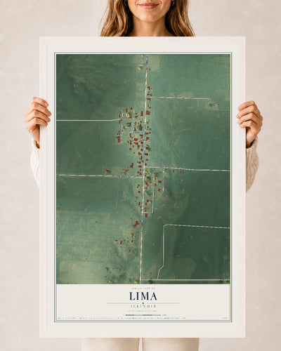 Map of Lima, Illinois, 24 x 36 inch print in a white wood frame