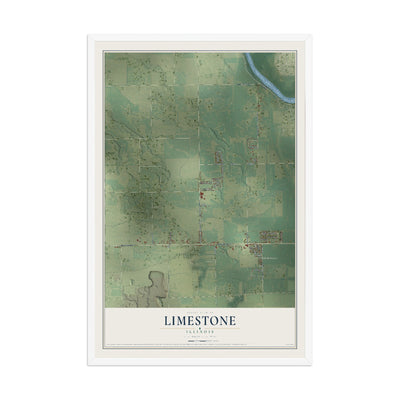 Map of Limestone, Illinois, 12 x 18 inch print in a white wood frame