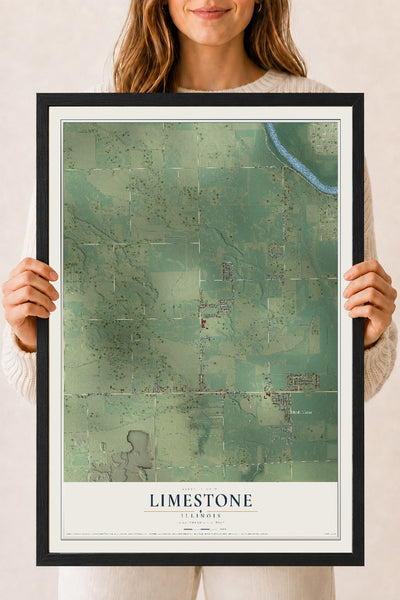 Map of Limestone, Illinois, 18 x 24 inch print in a black wood frame