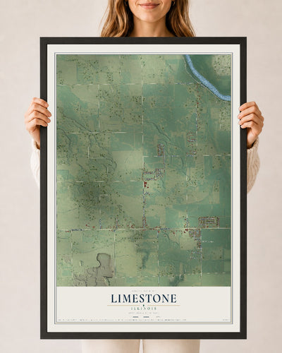 Map of Limestone, Illinois, 24 x 36 inch print in a black wood frame
