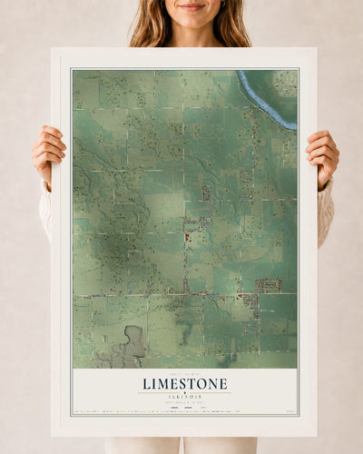 Map of Limestone, Illinois, 24 x 36 inch print in a white wood frame
