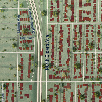Second close-up of the map of Lincolnwood, Illinois print showing more streets and buildings