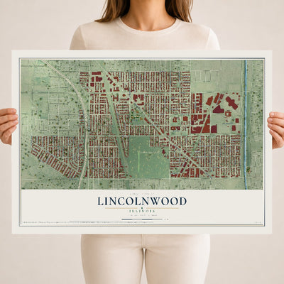 Map of Lincolnwood, Illinois, 18 x 24 inch unframed archival matte print