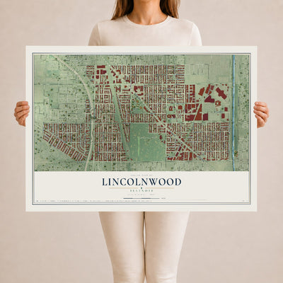 Map of Lincolnwood, Illinois, 24 x 36 inch unframed archival matte print