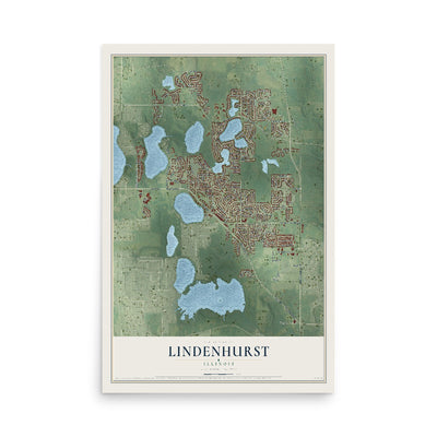 Map of Lindenhurst, Illinois, 12 x 18 inch unframed archival matte print