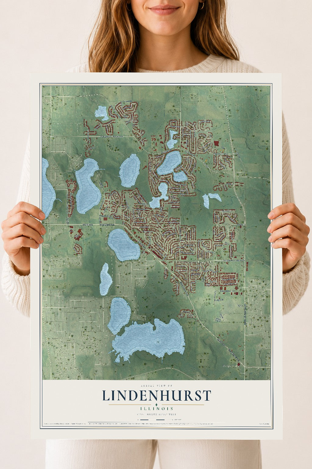Map of Lindenhurst, Illinois, 18 x 24 inch unframed archival matte print