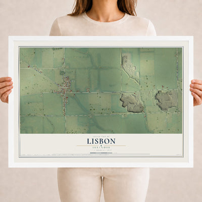 Map of Lisbon, Illinois, 18 x 24 inch print in a white wood frame