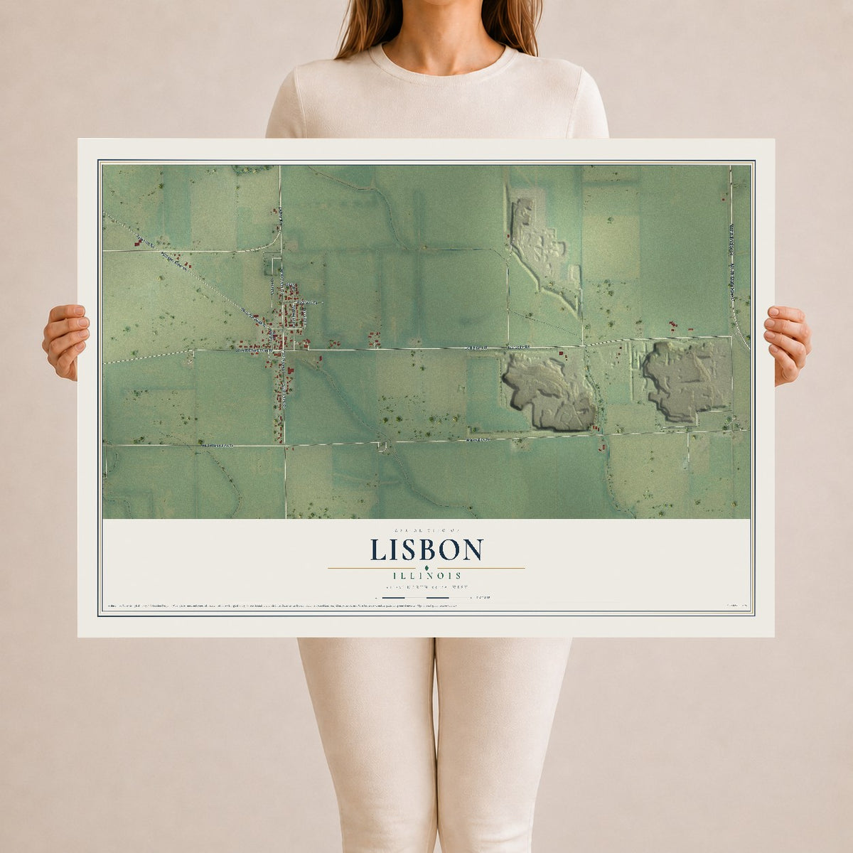 Map of Lisbon, Illinois, 24 x 36 inch unframed archival matte print