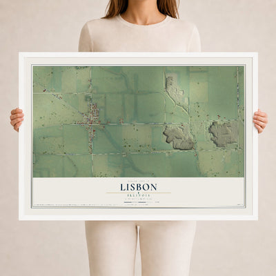 Map of Lisbon, Illinois, 24 x 36 inch print in a white wood frame