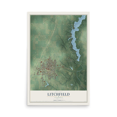 Map of Litchfield, Illinois, 12 x 18 inch unframed archival matte print