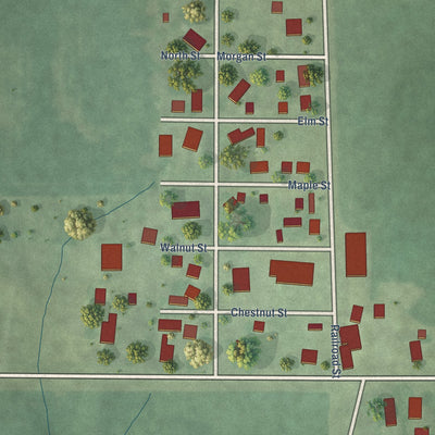 Close-up of the map of Literberry, Illinois print showing street and building detail