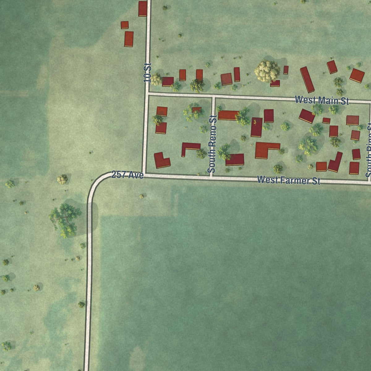 Second close-up of the map of Little York, Illinois print showing more streets and buildings
