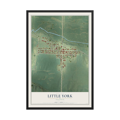 Map of Little York, Illinois, 12 x 18 inch print in a black wood frame
