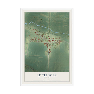Map of Little York, Illinois, 12 x 18 inch print in a white wood frame