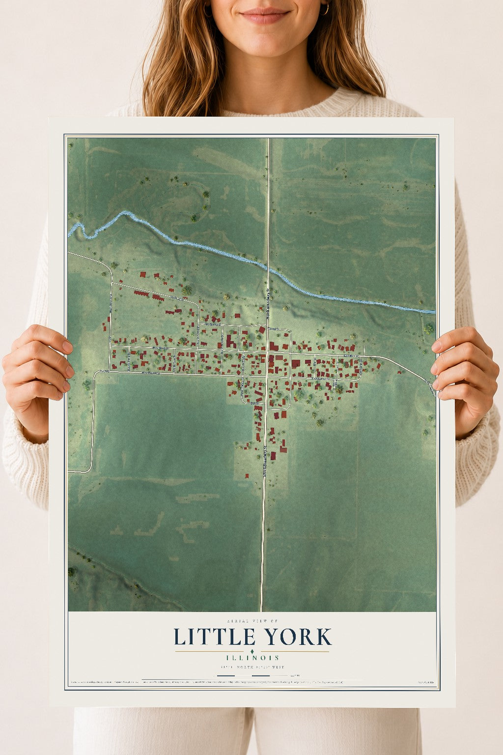 Map of Little York, Illinois, 18 x 24 inch unframed archival matte print