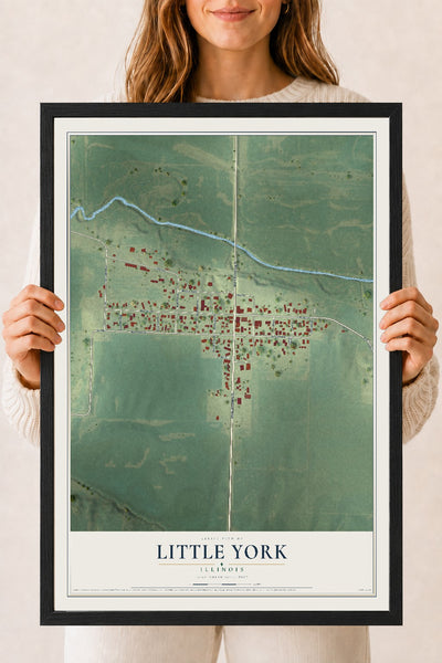 Map of Little York, Illinois, 18 x 24 inch print in a black wood frame