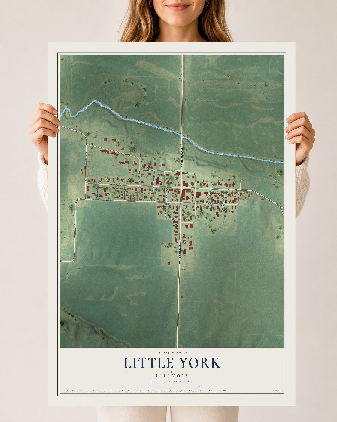 Map of Little York, Illinois, 24 x 36 inch unframed archival matte print
