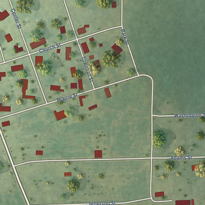 Close-up of the map of Littleton, Illinois print showing street and building detail