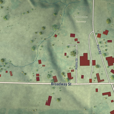 Second close-up of the map of Littleton, Illinois print showing more streets and buildings