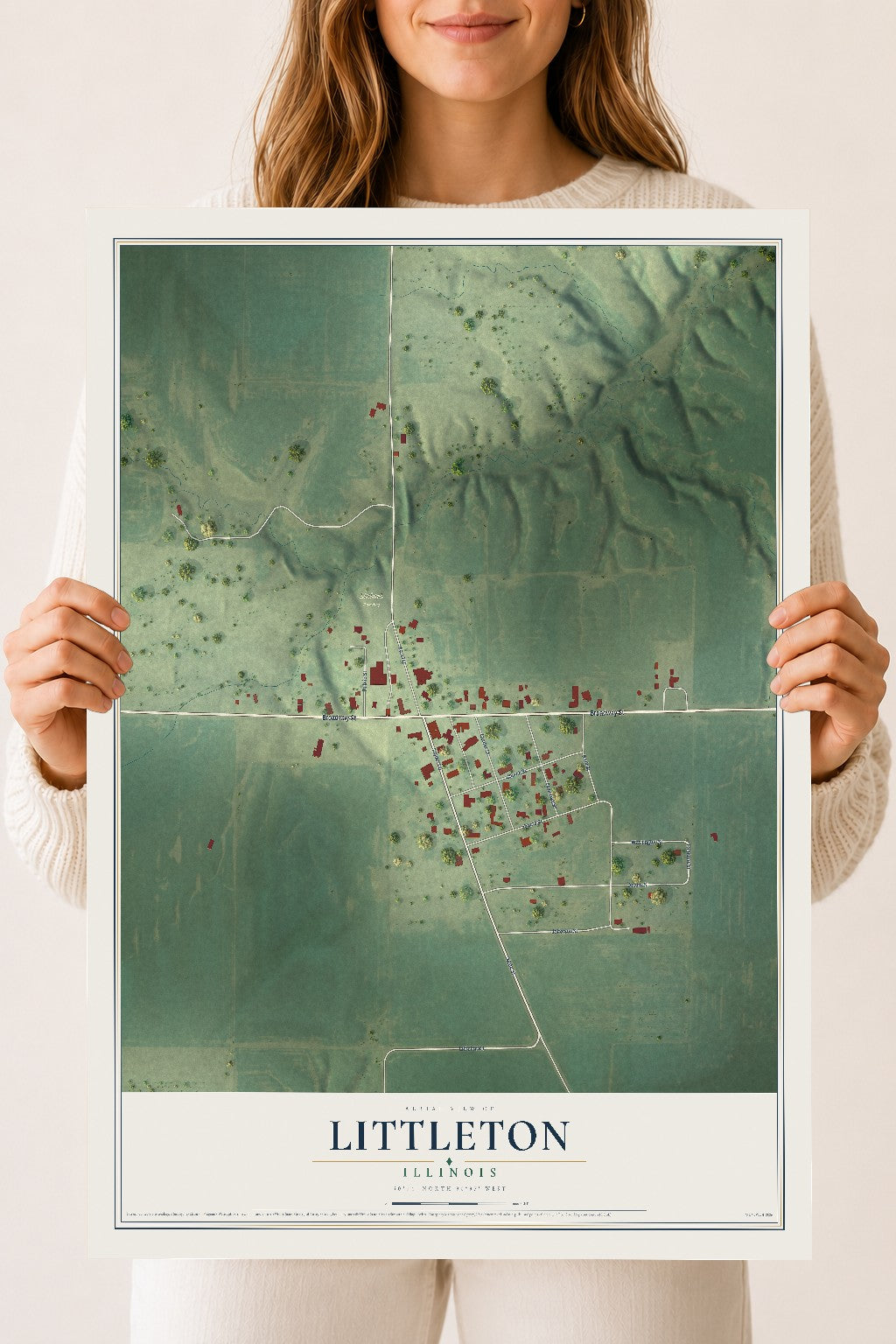Map of Littleton, Illinois, 18 x 24 inch unframed archival matte print