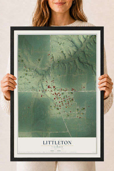 Map of Littleton, Illinois, 18 x 24 inch print in a black wood frame