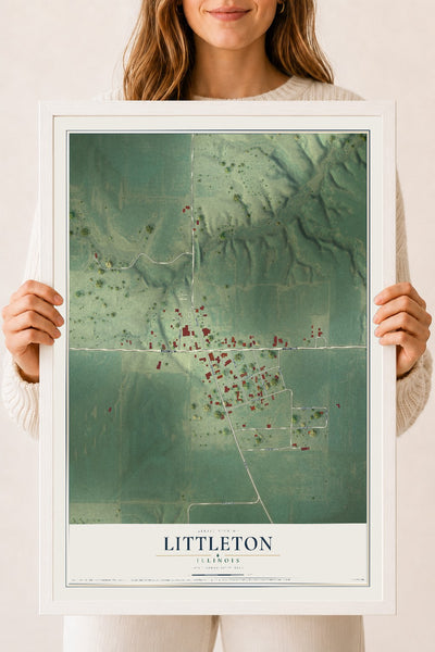 Map of Littleton, Illinois, 18 x 24 inch print in a white wood frame