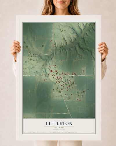 Map of Littleton, Illinois, 24 x 36 inch print in a white wood frame