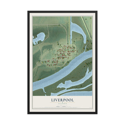 Map of Liverpool, Illinois, 12 x 18 inch print in a black wood frame