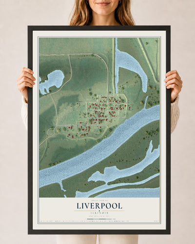 Map of Liverpool, Illinois, 24 x 36 inch print in a black wood frame