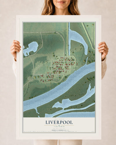 Map of Liverpool, Illinois, 24 x 36 inch print in a white wood frame