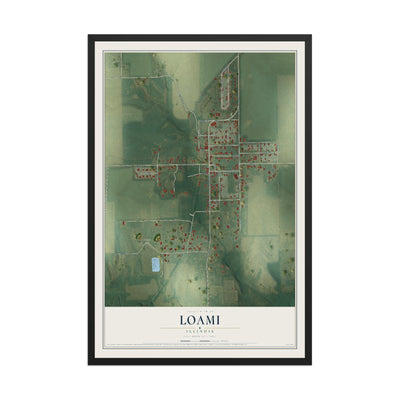 Map of Loami, Illinois, 12 x 18 inch print in a black wood frame