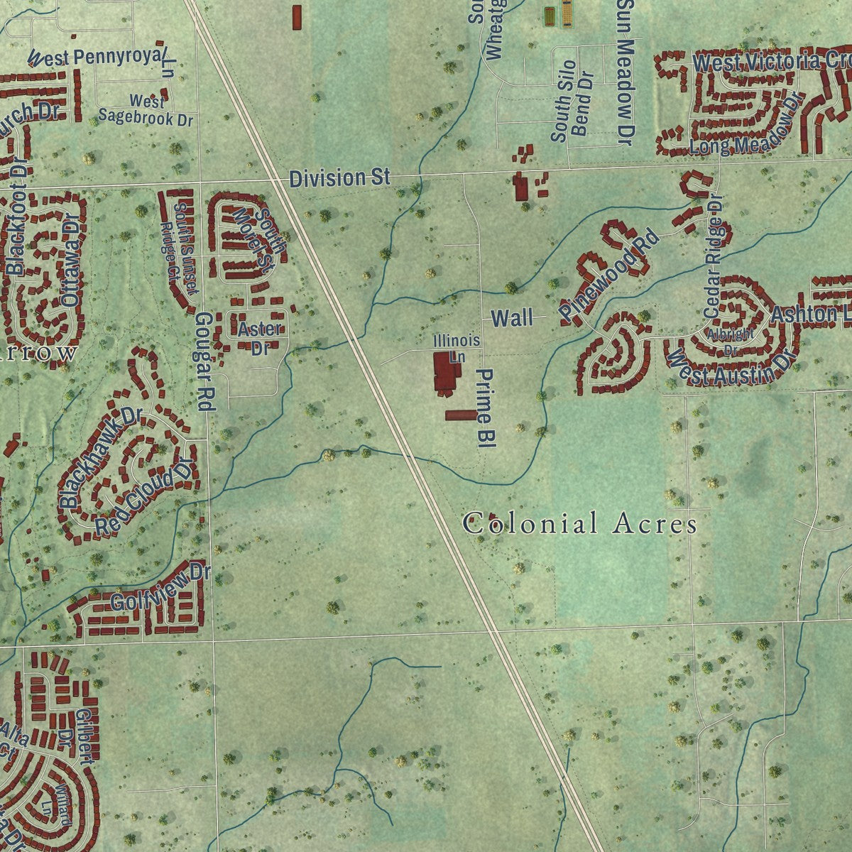 Second close-up of the map of Lockport, Illinois print showing more streets and buildings