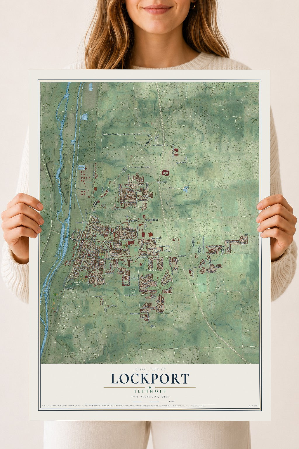 Map of Lockport, Illinois, 18 x 24 inch unframed archival matte print